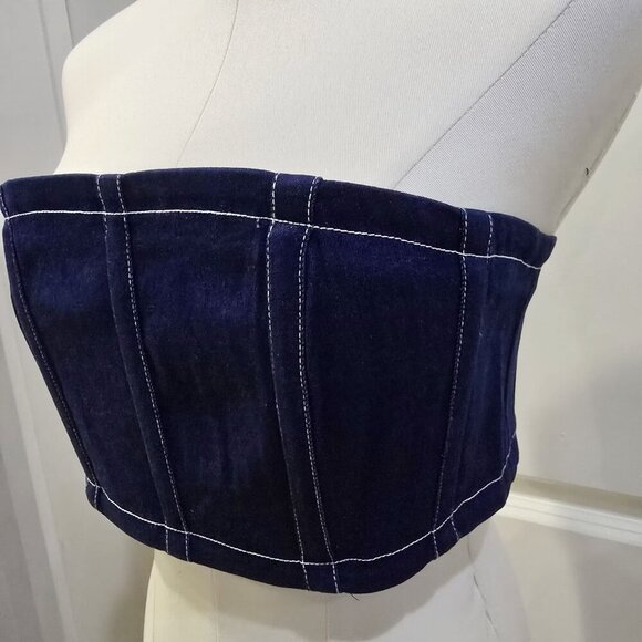 By.DYLN Denim Tube Top – Dark Blue Smocked Strapless Crop w/ Zipper | Deadstock - Picture 5 of 14